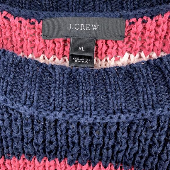 J Crew Chunky Knit Stripe Sleeveless Sweater Pink Blue XL Extra Large - Picture 6 of 8
